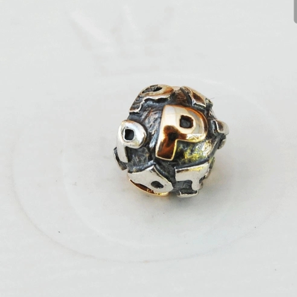 Pandora Sterling Silver and 14k Gold Letter P Charm Retired